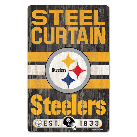 NFL Pittsburgh Steelers Wood Sign Slogan Distressed Man Cave Football New Black - Picture 2 of 3